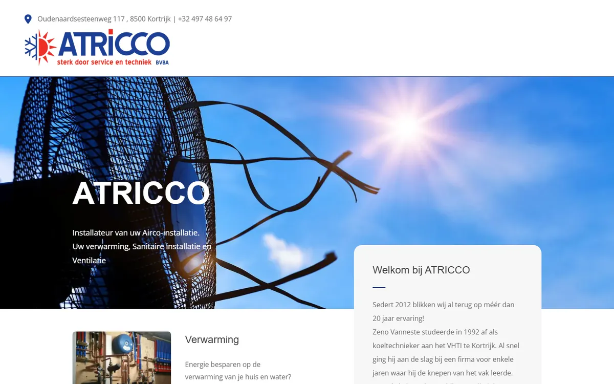 Startscherm van atricco.be op een computer