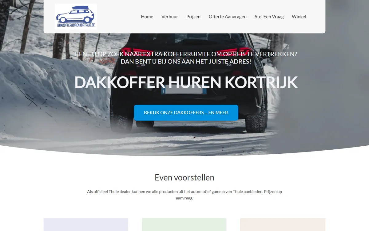 Startscherm van dakkofferhurenkortrijk.be op een computer