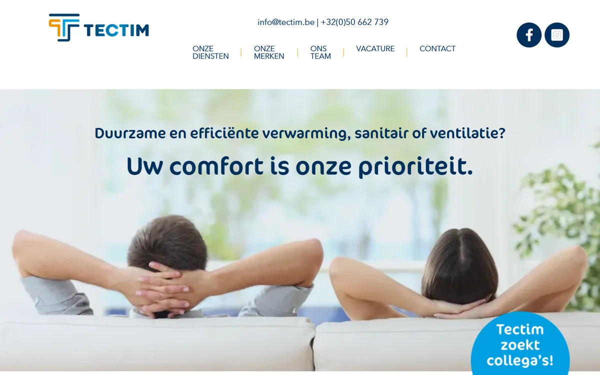 Startscherm van tectim.be op een computer