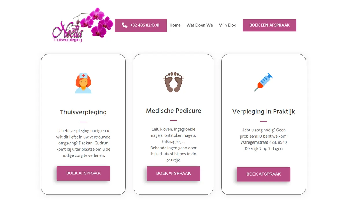 Startscherm van thuisverplegingnoella.be op een computer